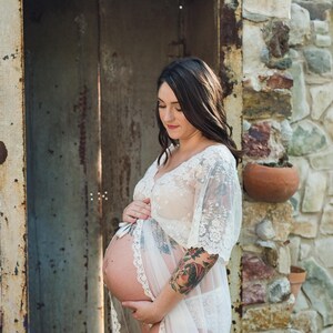 MATERNITY DRESS for photo shoot, floor length gown for photo shoot lingerie off white embroidered lace tulle one-size sheer boho image 9