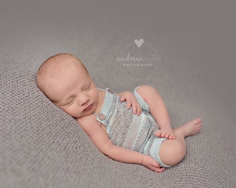 NEWBORN BABY ROMPER: aqua, grey stretch knit romper, baby romper, newborn photo prop, striped knit fabric, handmade, photography prop