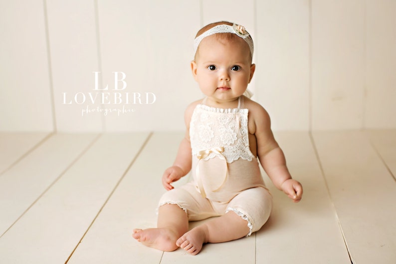 6M NEWBORN lace bib baby photography lace trim peach toddler photo prop lt 12M SITTER SET baby stretch romper handmade photo prop