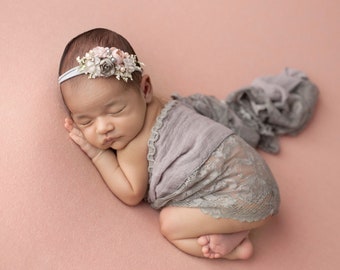 NEWBORN BABY WRAP  vintage taupe lace cotton wrap, baby girl photography wrap, newborn baby girl photo prop, baby shower gift, baby photos