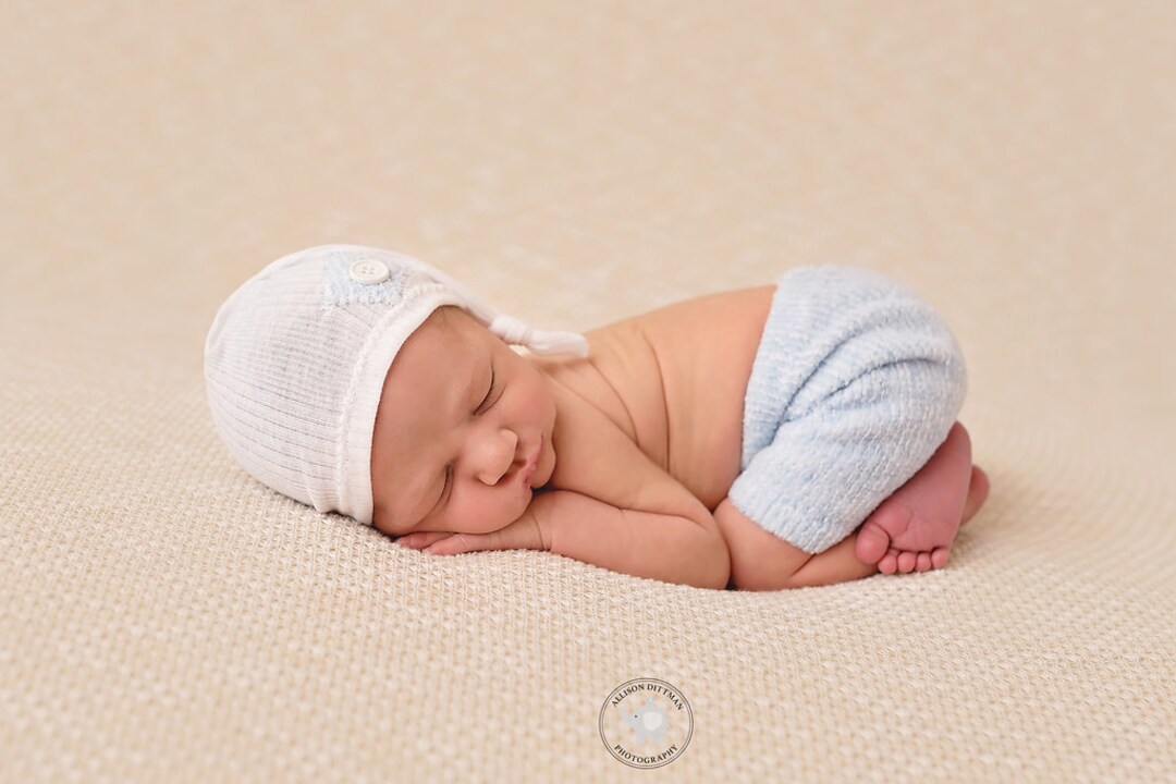HANDMADE NEWBORN SHORT Set, Baby Photo Prop, Baby Blue Terry Knit, Baby