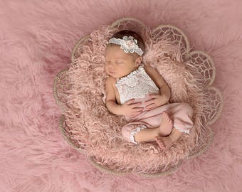 RTS NEWBORN ROMPER set, dusty pink knit, for photo shoot, stretchy, headband, photo prop, handmade, photography, girl, session, cute, gift