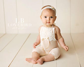 READY TO SHIP toddler romper 6 month 12 month sitter for photo shoot photo prop peach lace handmade photography session sitter outfit set