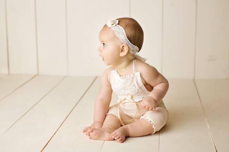 READY TO SHIP toddler romper 6 month 12 month sitter for photo shoot photo prop peach lace handmade photography session sitter outfit set image 2