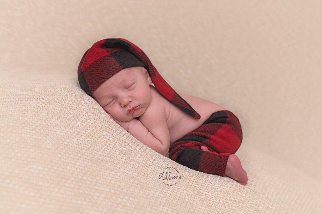 RTS NEWBORN PANT Set, Handmade, Baby Photo Prop, Plaid Red Black