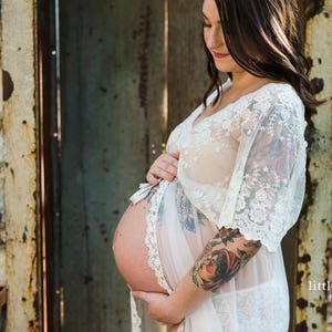 MATERNITY DRESS for photo shoot, floor length gown for photo shoot lingerie off white embroidered lace tulle one-size sheer boho image 2