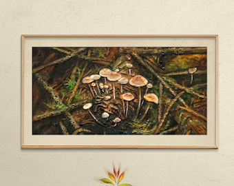 Samsung Frame TV art of my original painting &quot;Macro_mushrooms&quot;, 2 digital files for download,3840x2160px_72dpi