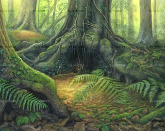 Digital download data of fantasy landscape illustration "Treehole", 1600x1200px_72dpi