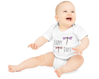 Happy Days with Dragonflies - Baby Organic Short Sleeve Bodysuit