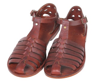 Sandalias de cuero trenzado, sandalias huarache marrones hechas a mano para mujer, calzado cómodo para caminar en verano.