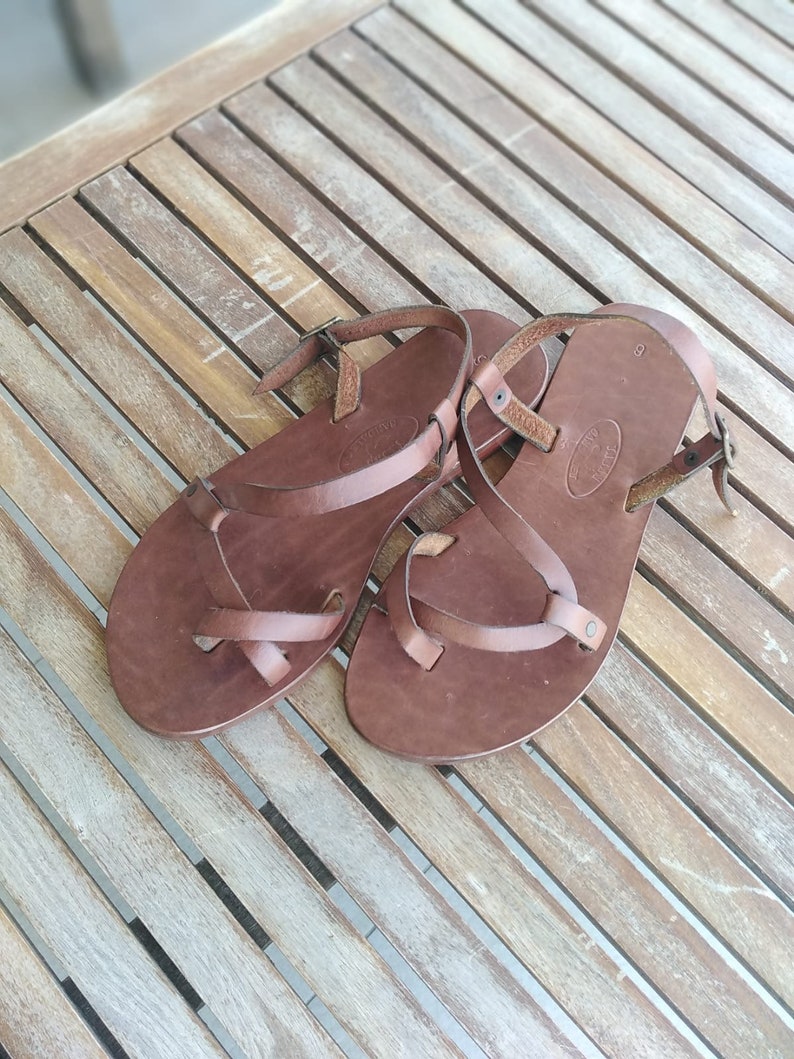 tan leather woven bree toe loop womens flat sandal | TOMS