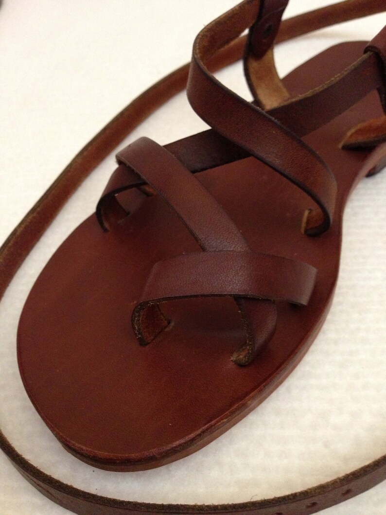 Brown Leather Sandals Toe Bar Leather Leg Strap Gladiator | Etsy