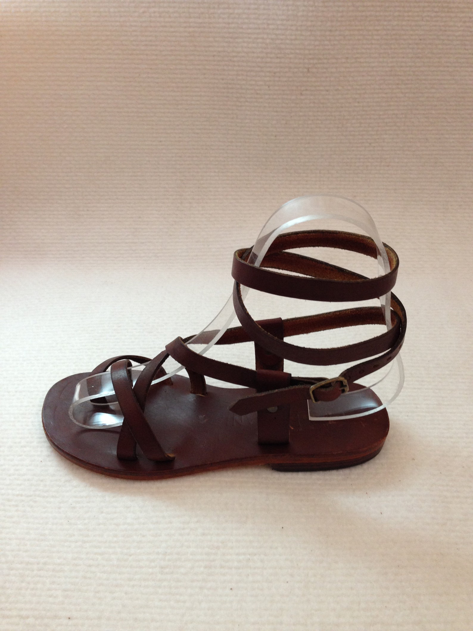 Brown Leather Sandals Toe Bar Leather Leg Strap Gladiator | Etsy