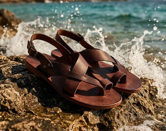 mens brown leather dress sandals Handmade Gladiator Sandals: Minimalist Greek Roman Style, Summer Beach Shoes SHIYA CORSET TEE MAXI pcat-317 Enhanced with a memory Color:MAHOGANY