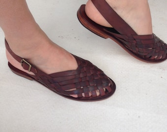 AEGINA: Woven Leather Buckle Sling Back Mule Handmade leather sandal custom size available