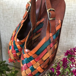 Colored Leather Sandals, Leather Sandals Unisex, Woven Leather Buckle, Sling Back Mule, Custom Size Available, Buckle Adjustable Sandals image 3