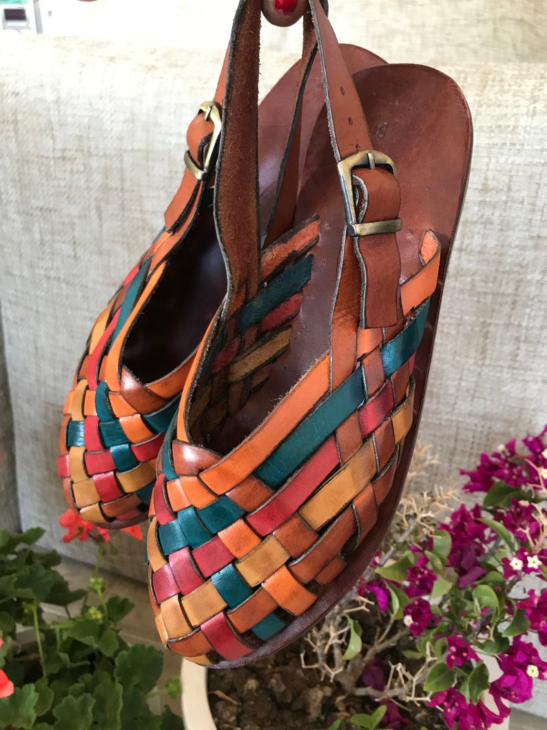Colored Leather Sandals, Leather Sandals Unisex, Woven Leather Buckle, Sling Back Mule, Custom Size Available, Buckle Adjustable Sandals image 3