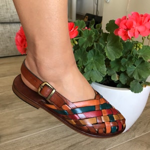 Colored Leather Sandals, Leather Sandals Unisex, Woven Leather Buckle, Sling Back Mule, Custom Size Available, Buckle Adjustable Sandals image 1