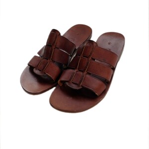 ADONIS: Three Strap Leather Slide Handmade leather sandals custom size available