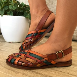 Colored Leather Sandals, Leather Sandals Unisex, Woven Leather Buckle, Sling Back Mule, Custom Size Available, Buckle Adjustable Sandals image 2