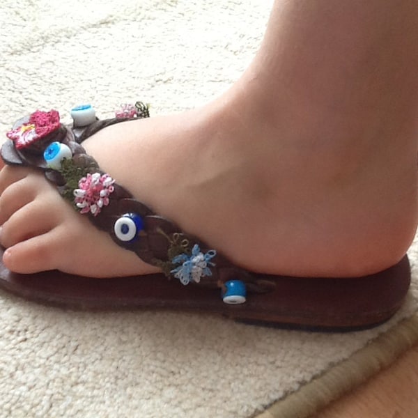 beaded flip flops women's