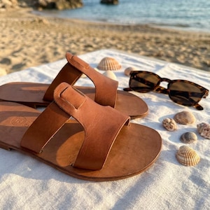Handmade Leather Bodrum Sandals, Men's Minimalist Summer Beach Slides