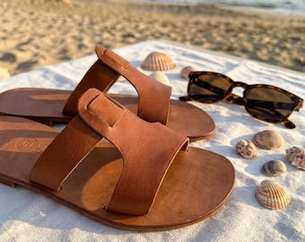 Sandalias Bodrum de cuero hechas a mano, sandalias minimalistas de playa para hombre, ideales para el verano.