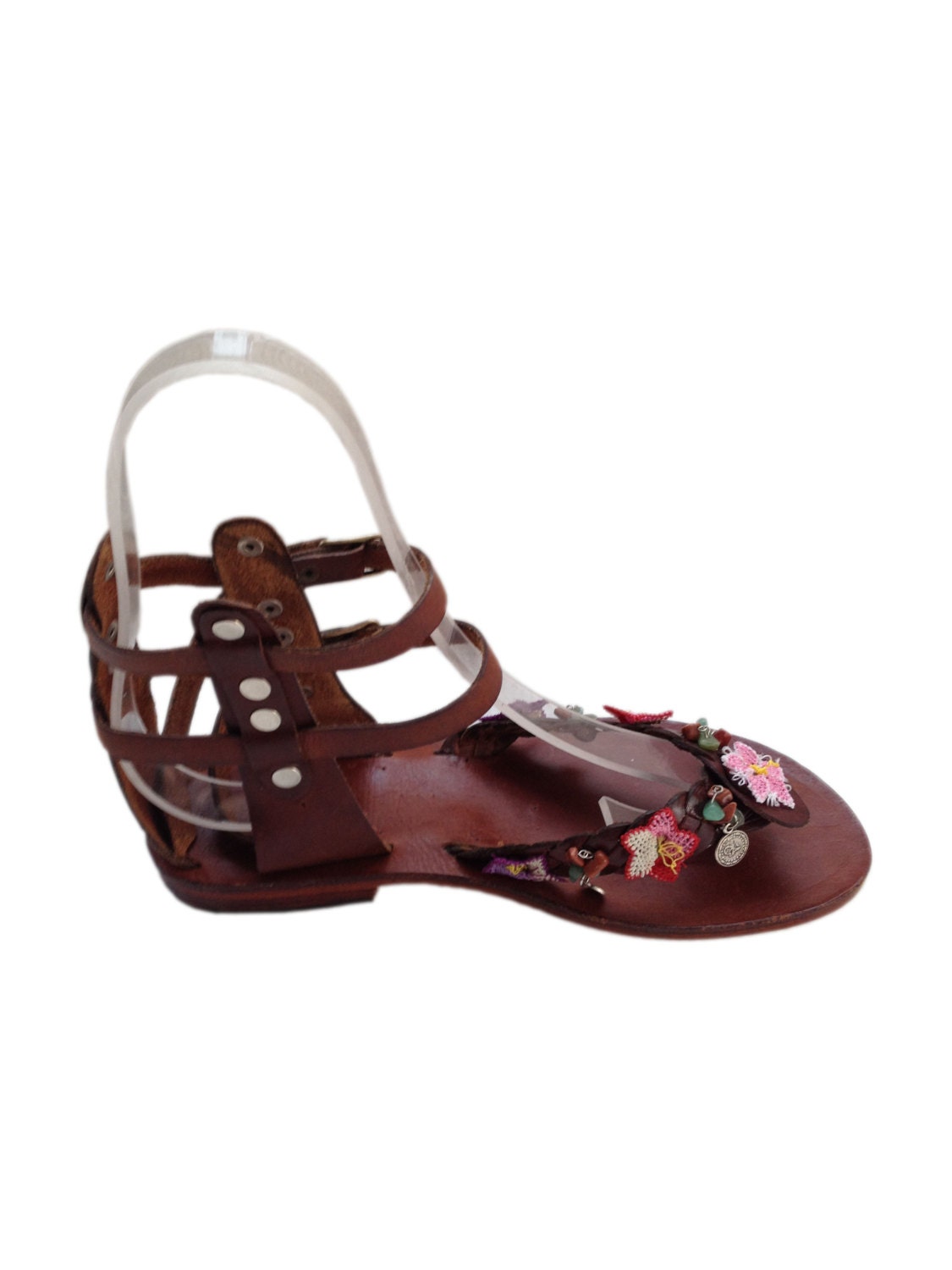 Leather Sandals Women Boho Gladiator Flat Anklet Lace | Etsy