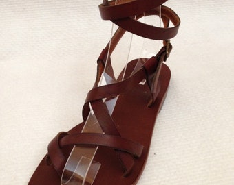 Brown Leather Sandals, Toe Bar Leather, Leg Strap Gladiator, Strap Slingback Shoes, Boho Leather Sandals, Sandals For Women