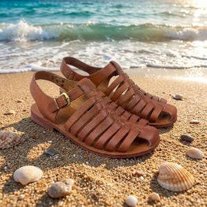 Handmade Leather Gladiator Sandals, Bodrum Summer Beach Shoes, Rustic Greek Roman Style