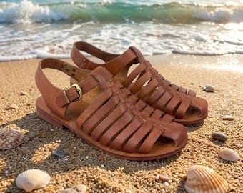 Handmade Leather Gladiator Sandals for Men, Brown Bodrum Sandals, Rustic Summer Beach Shoes, Greek Roman Sandals