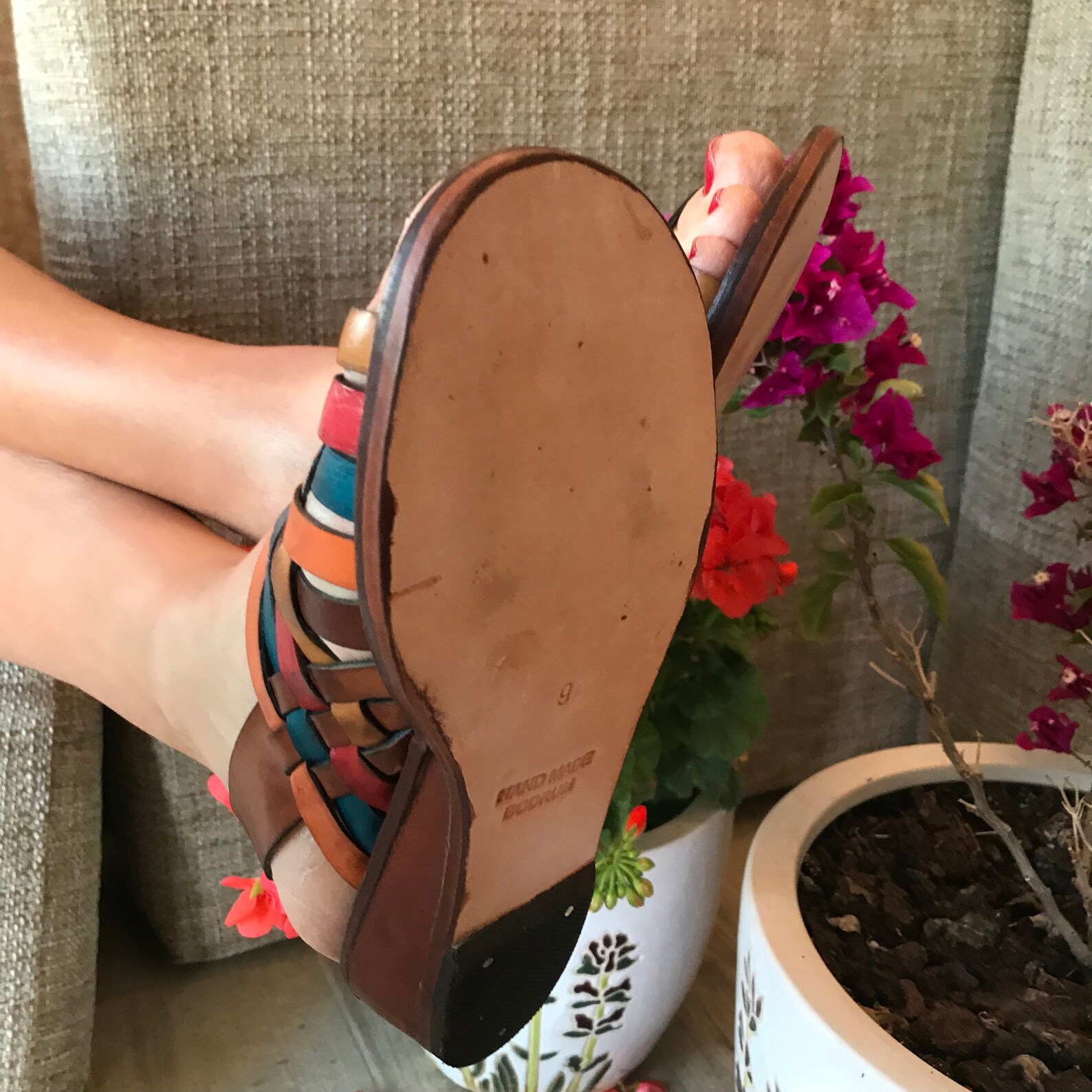coloured leather sandals