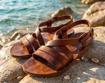 Handmade Leather Gladiator Sandals, Bodrum Artisan Summer Beach Shoes