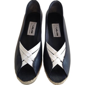 Genuine Leather Handmade Shoes for woman (CLASSIC - Open Toe) Dark Blue-White