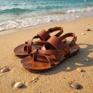 Handmade Leather Sandals for Men, Bodrum Artisan Summer Beach Shoes