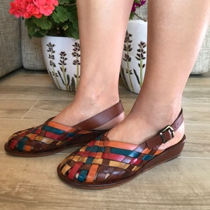 Colored Leather Sandals, Leather Sandals Unisex, Woven Leather Buckle, Sling Back Mule, Custom Size Available, Buckle Adjustable Sandals
