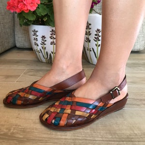 Colored Leather Sandals, Leather Sandals Unisex, Woven Leather Buckle, Sling Back Mule, Custom Size Available, Buckle Adjustable Sandals image 1