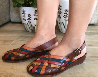 Colored Leather Sandals, Leather Sandals Unisex, Woven Leather Buckle, Sling Back Mule, Custom Size Available, Buckle Adjustable Sandals