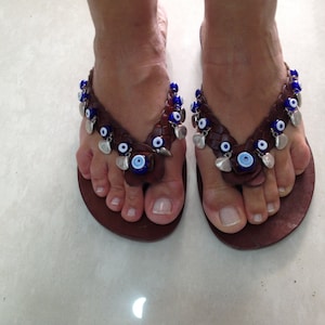 MUSSELS: Beaded Woven with mussels  Leather Flip Flop Handmade leather sandals custom size available