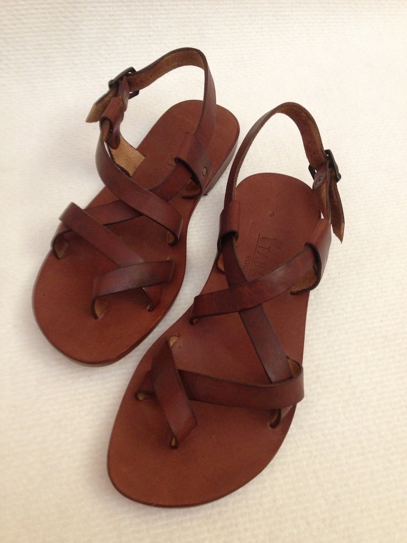 Leather Sandals Women Toe Cross Strap Flat Low Heel Ankle - Etsy