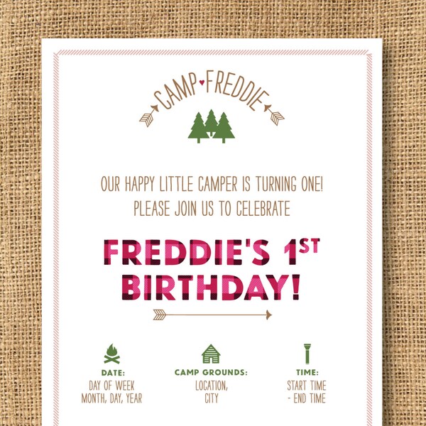 Girls Camp Themed Birthday Invitation - Printable