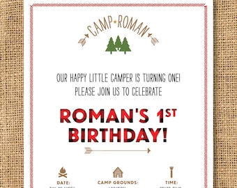 Boys Camp Themed Birthday Invitation - Printable