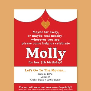 Girls &quot;Annie&quot; Themed Birthday Invitation (Annie / Movie Party)