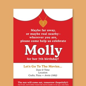 Girls Annie Themed Birthday Invitation Annie / Movie Party image 1