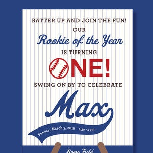 Baseball Themed 1st Birthday Invitation (&quot;Rookie of the Year&quot;) - Digital Download