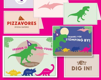 Girls Dinosaur Themed Birthday - Printable ("Dino-Four"/4th Birthday)