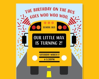 Verjaardagsuitnodiging met schoolbusthema ("Wheels on the Bus"-feest) - Digitale download