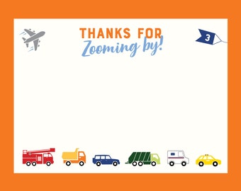 Cars & Trucks-Themed Birthday Thank You Card - Printable (Transportation / Things That Go)