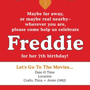 Girls Annie Themed Birthday Invitation Annie / Movie Party image 4