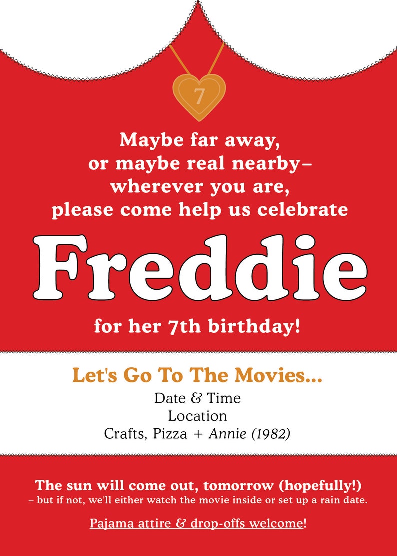 Girls Annie Themed Birthday Invitation Annie / Movie Party image 4